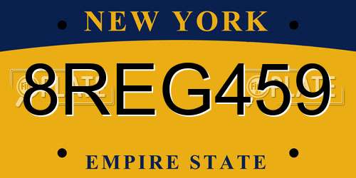 8REG459 New York License Plate
