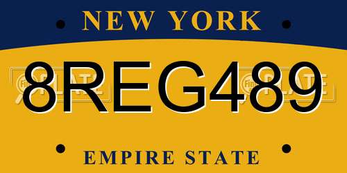 8REG489 New York License Plate