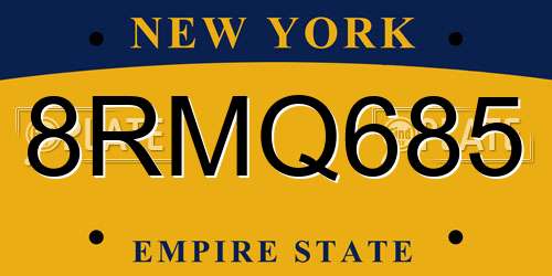 8RMQ685 New York License Plate
