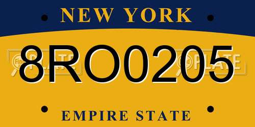8RO0205 New York License Plate