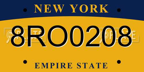 8RO0208 New York License Plate