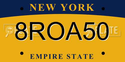 8ROA50 New York License Plate