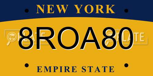 8ROA80 New York License Plate