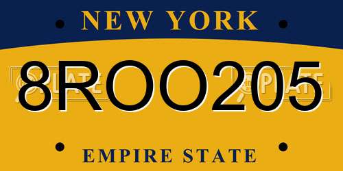 8ROO205 New York License Plate
