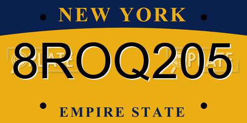 8ROQ205 New York License Plate