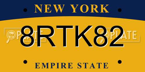 8RTK82 New York License Plate