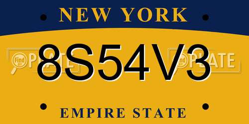 8S54V3 New York License Plate