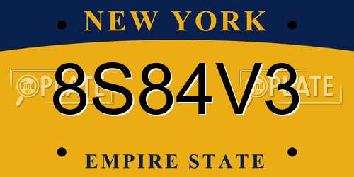 8S84V3 New York License Plate
