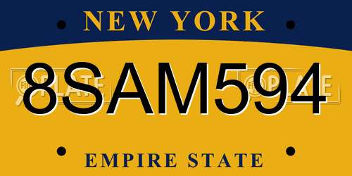 8SAM594 New York License Plate