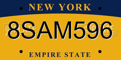 8SAM596 New York License Plate