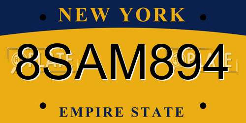 8SAM894 New York License Plate