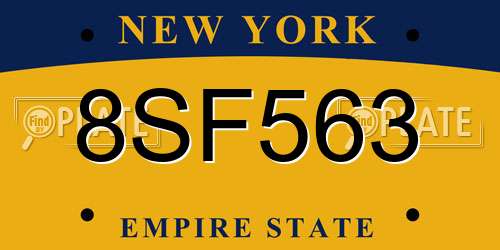 8SF563 New York License Plate