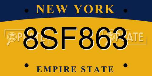8SF863 New York License Plate