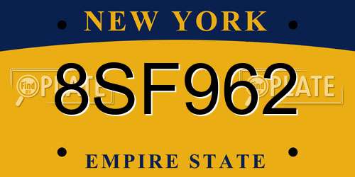 8SF962 New York License Plate