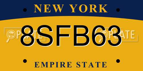 8SFB63 New York License Plate