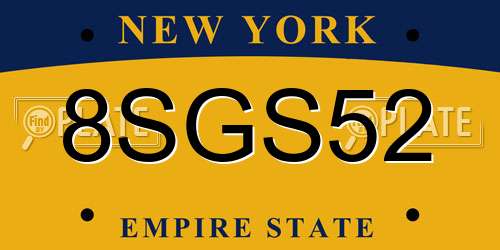 8SGS52 New York License Plate
