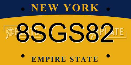 8SGS82 New York License Plate