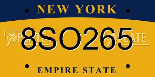 8SO265 New York License Plate