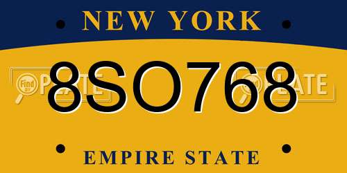 8SO768 New York License Plate