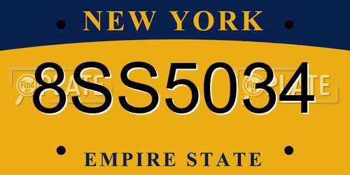 8SS5034 New York License Plate