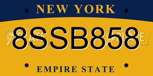 8SSB858 New York License Plate