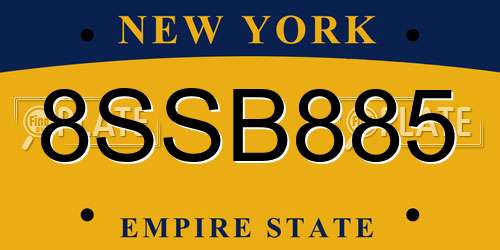 8SSB885 New York License Plate