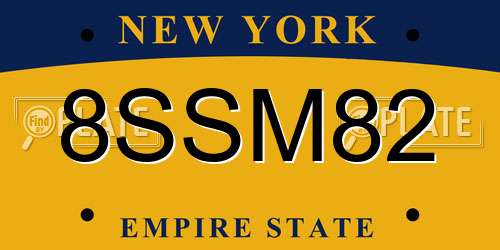 8SSM82 New York License Plate
