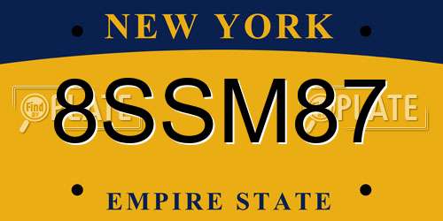 8SSM87 New York License Plate
