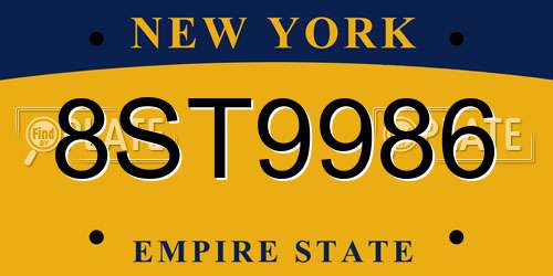 8ST9986 New York License Plate