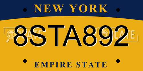 8STA892 New York License Plate