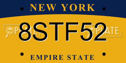8STF52 New York License Plate