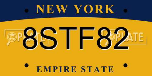 8STF82 New York License Plate