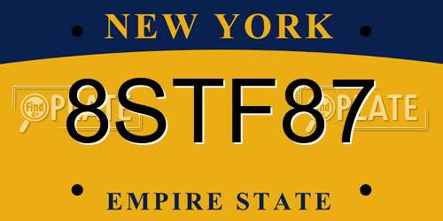 8STF87 New York License Plate