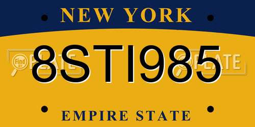 8STI985 New York License Plate
