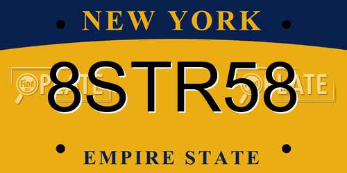 8STR58 New York License Plate