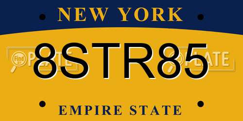 8STR85 New York License Plate