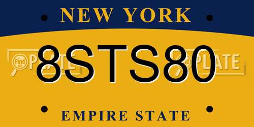 8STS80 New York License Plate