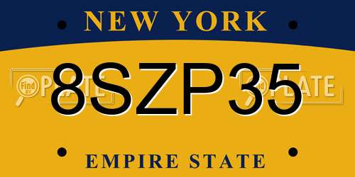8SZP35 New York License Plate