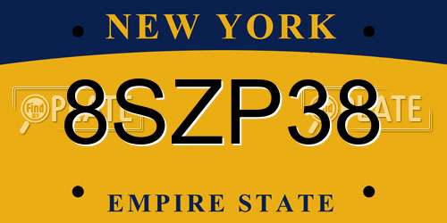 8SZP38 New York License Plate