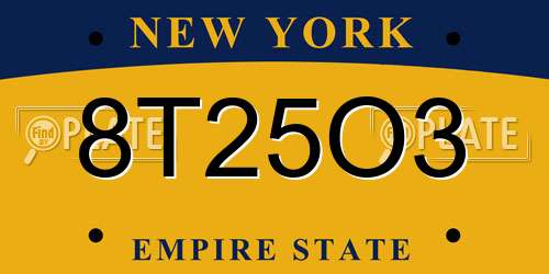 8T25O3 New York License Plate