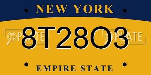8T28O3 New York License Plate