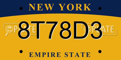 8T78D3 New York License Plate