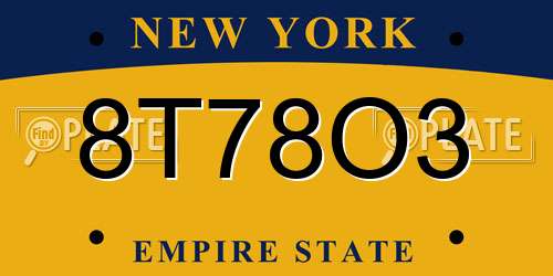 8T78O3 New York License Plate