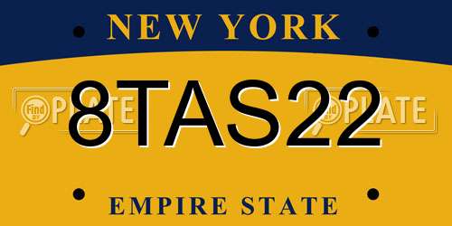 8TAS22 New York License Plate