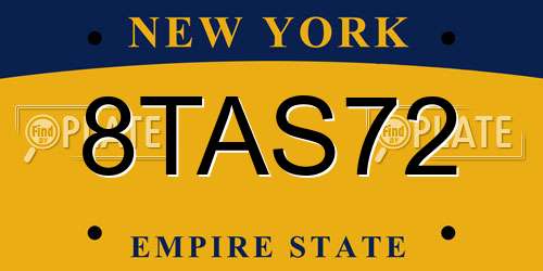 8TAS72 New York License Plate