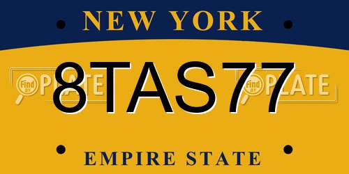 8TAS77 New York License Plate