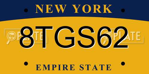 8TGS62 New York License Plate