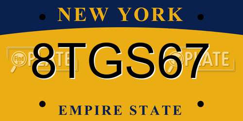 8TGS67 New York License Plate