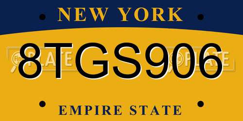 8TGS906 New York License Plate