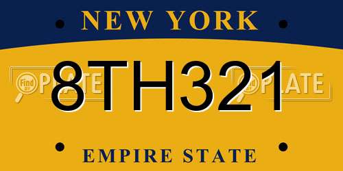 8TH321 New York License Plate